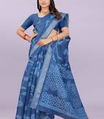 Floral pure linen handloom leheriya saree