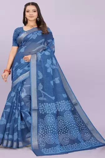 Floral pure linen handloom leheriya saree