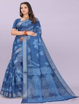 Floral pure linen handloom leheriya saree 3
