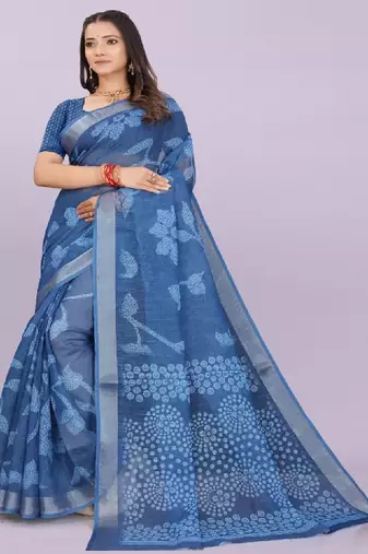 Floral pure linen handloom leheriya saree