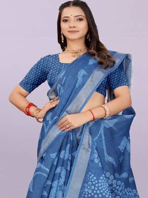 Floral pure linen handloom leheriya saree 4