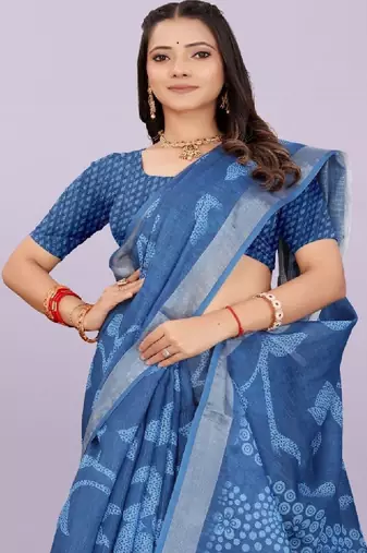 Floral pure linen handloom leheriya saree
