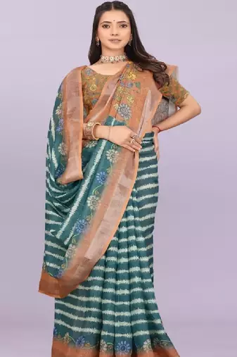 Tie and dye pure linen leheriya saree