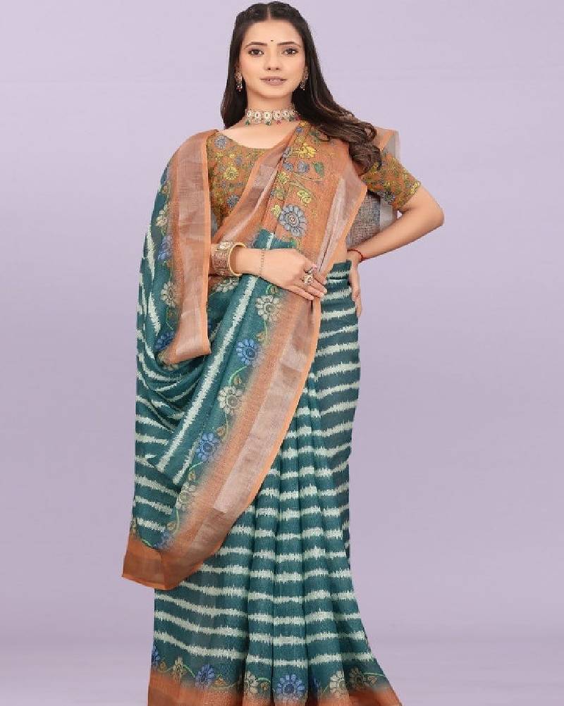 Tie and dye pure linen leheriya saree