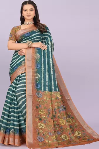 Tie and dye pure linen leheriya saree