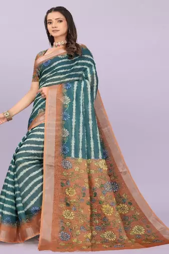Tie and dye pure linen leheriya saree