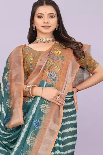 Tie and dye pure linen leheriya saree