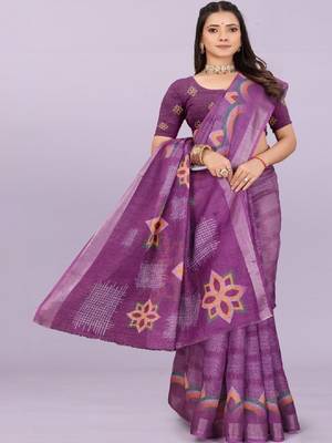 Floral pure linen handloom leheriya saree 1