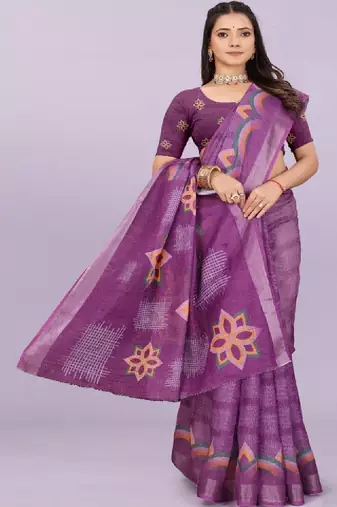 Floral pure linen handloom leheriya saree