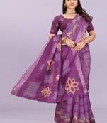 Floral pure linen handloom leheriya saree