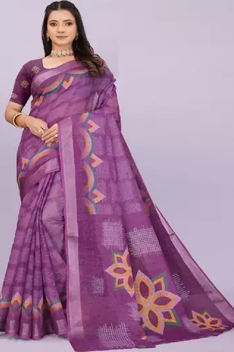 Floral pure linen handloom leheriya saree