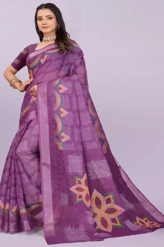 Floral pure linen handloom leheriya saree