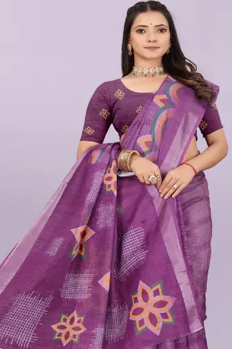 Floral pure linen handloom leheriya saree