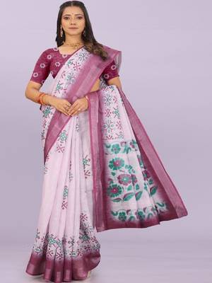 Floral pure linen leheriya saree 1