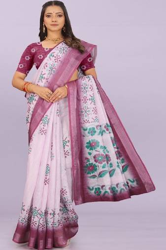 Floral pure linen leheriya saree