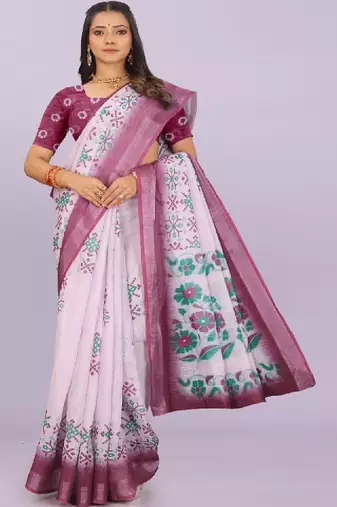 Floral pure linen leheriya saree