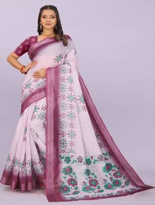 Floral pure linen leheriya saree 2