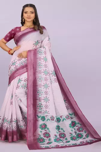 Floral pure linen leheriya saree