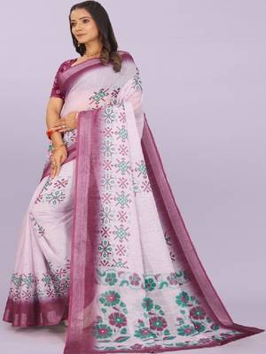 Floral pure linen leheriya saree 3