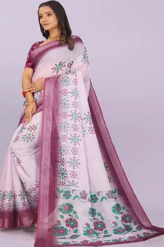 Floral pure linen leheriya saree