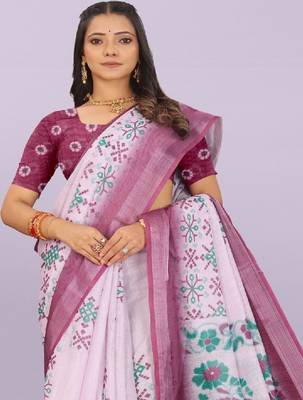 Floral pure linen leheriya saree 4