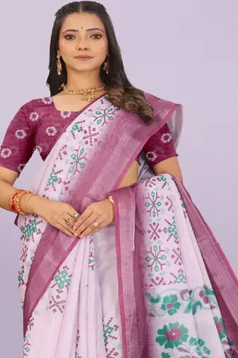 Floral pure linen leheriya saree