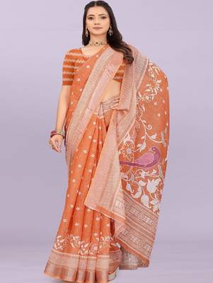 Ethnic motifs pure linen handloom leheriya saree 1