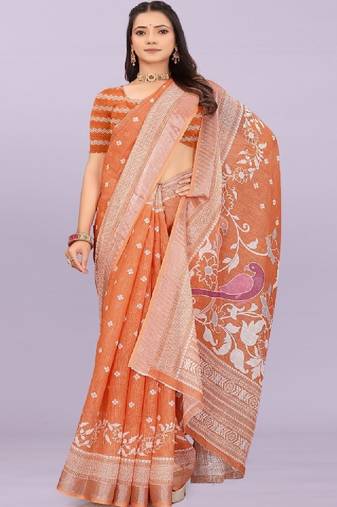 Ethnic motifs pure linen handloom leheriya saree
