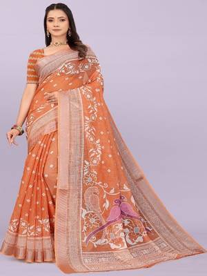 Ethnic motifs pure linen handloom leheriya saree 2
