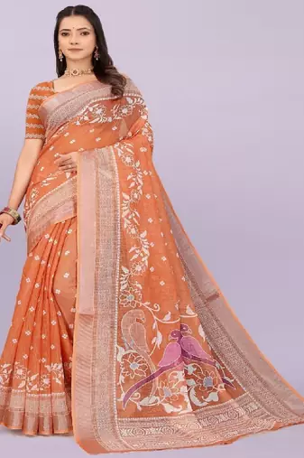 Ethnic motifs pure linen handloom leheriya saree