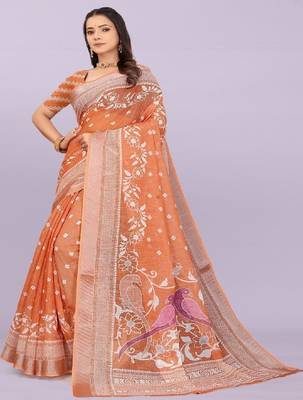 Ethnic motifs pure linen handloom leheriya saree 3