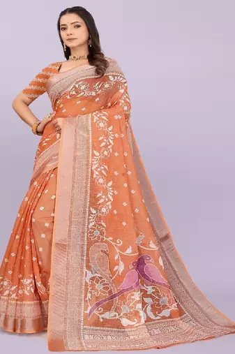 Ethnic motifs pure linen handloom leheriya saree
