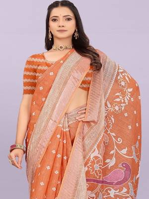 Ethnic motifs pure linen handloom leheriya saree 4