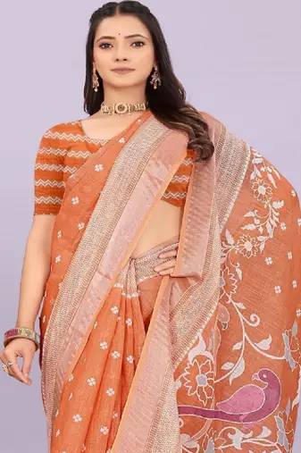 Ethnic motifs pure linen handloom leheriya saree