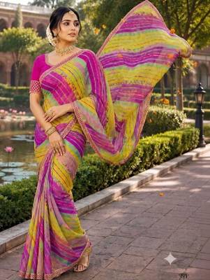 Striped pure chiffon leheriya saree 2