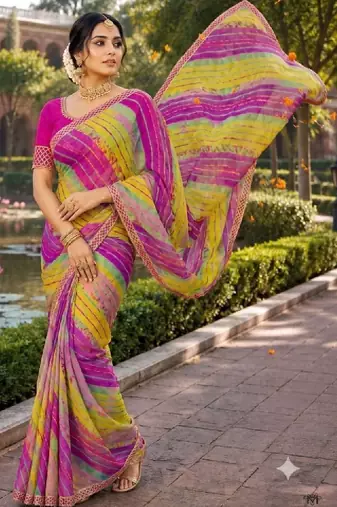 Striped pure chiffon leheriya saree