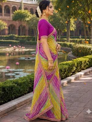 Striped pure chiffon leheriya saree 3