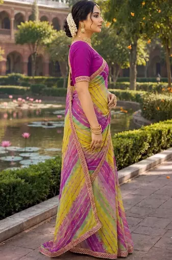 Striped pure chiffon leheriya saree