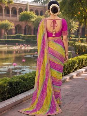 Striped pure chiffon leheriya saree 4