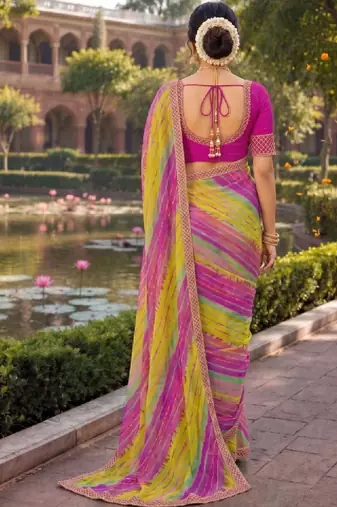 Striped pure chiffon leheriya saree