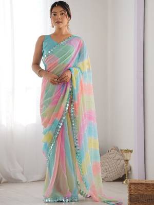 Leheriya mirror work leheriya saree 1