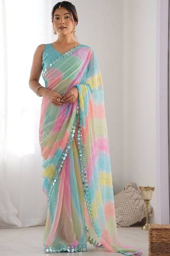 Leheriya mirror work leheriya saree