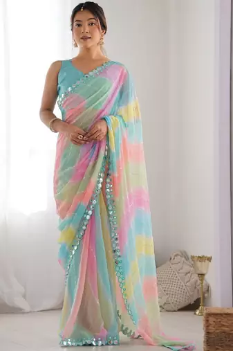 Leheriya mirror work leheriya saree