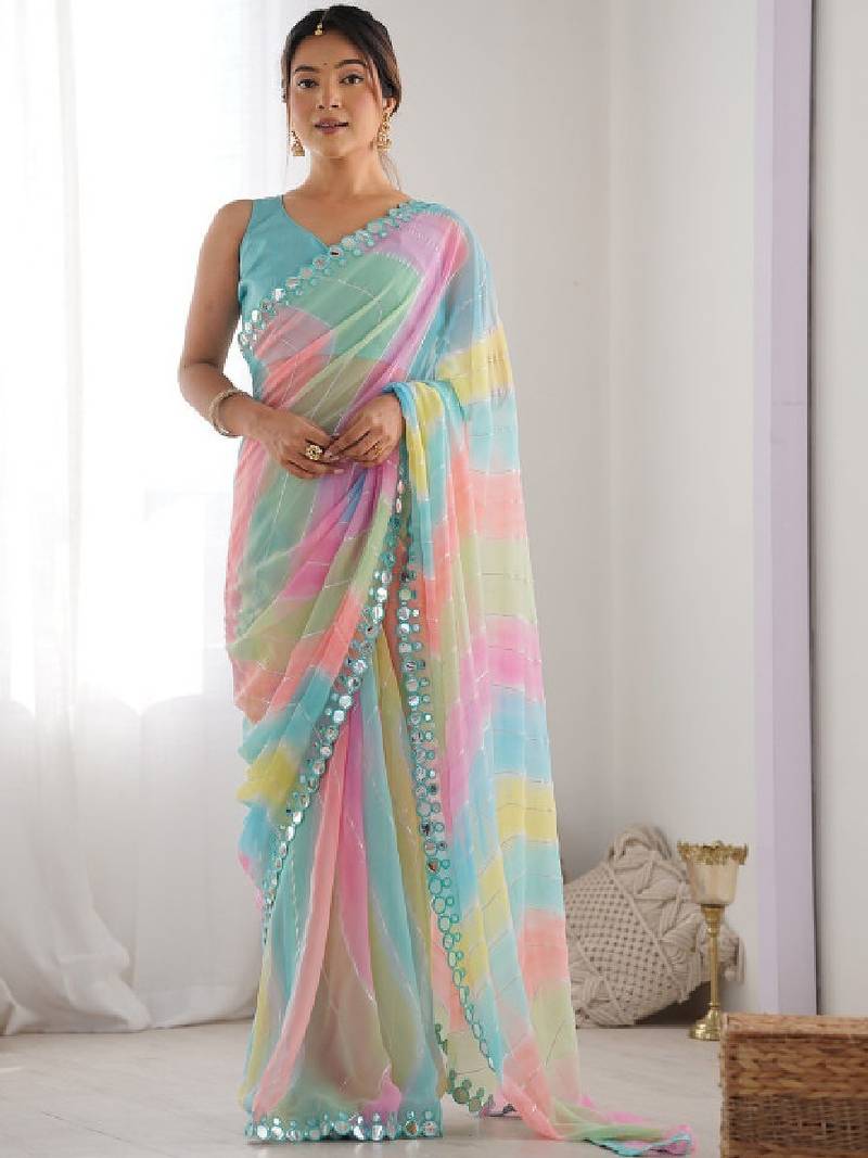 Leheriya mirror work leheriya saree