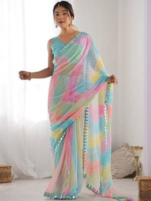 Leheriya mirror work leheriya saree 4