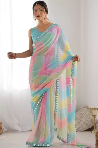 Leheriya mirror work leheriya saree