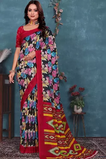 Floral pure georgette bandhani saree