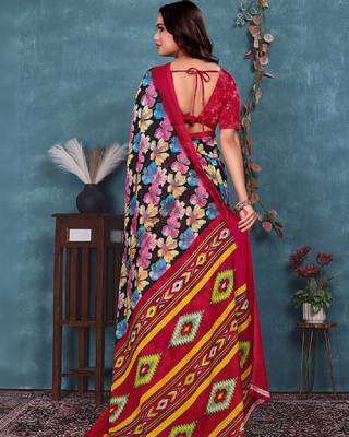 Floral pure georgette bandhani saree 2