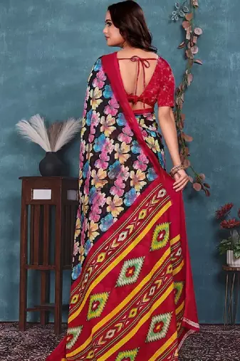 Floral pure georgette bandhani saree