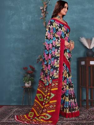 Floral pure georgette bandhani saree 3